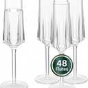 JLYLOL 48 Pcs Clear Hexagon Plastic Champagne Flutes Luxury Toasting Glasses 6OZ Elegent Ribbed Champagne Glasses Plastic Goblets Stemmed Drinking Cups for Parties, Wedding Bride