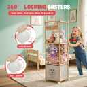 Stuffed Animal Storage with Removable Fabric Bins & Locking Wheels, 2-in-1 Wooden Toy Organizer and Display Shelf - Space-Saving for Playroom, Bedroom, Nursery