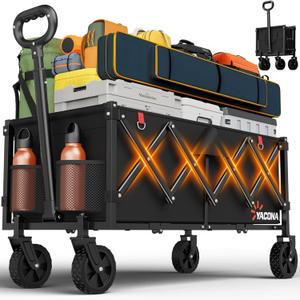 35" L Extra Long Wagons Carts Foldable, 360LBS Heavy Duty Collapsible Wagon with Wheels, Folding Wagon Portable Utility Cart for Groceries, Shopping, Camping, Sports