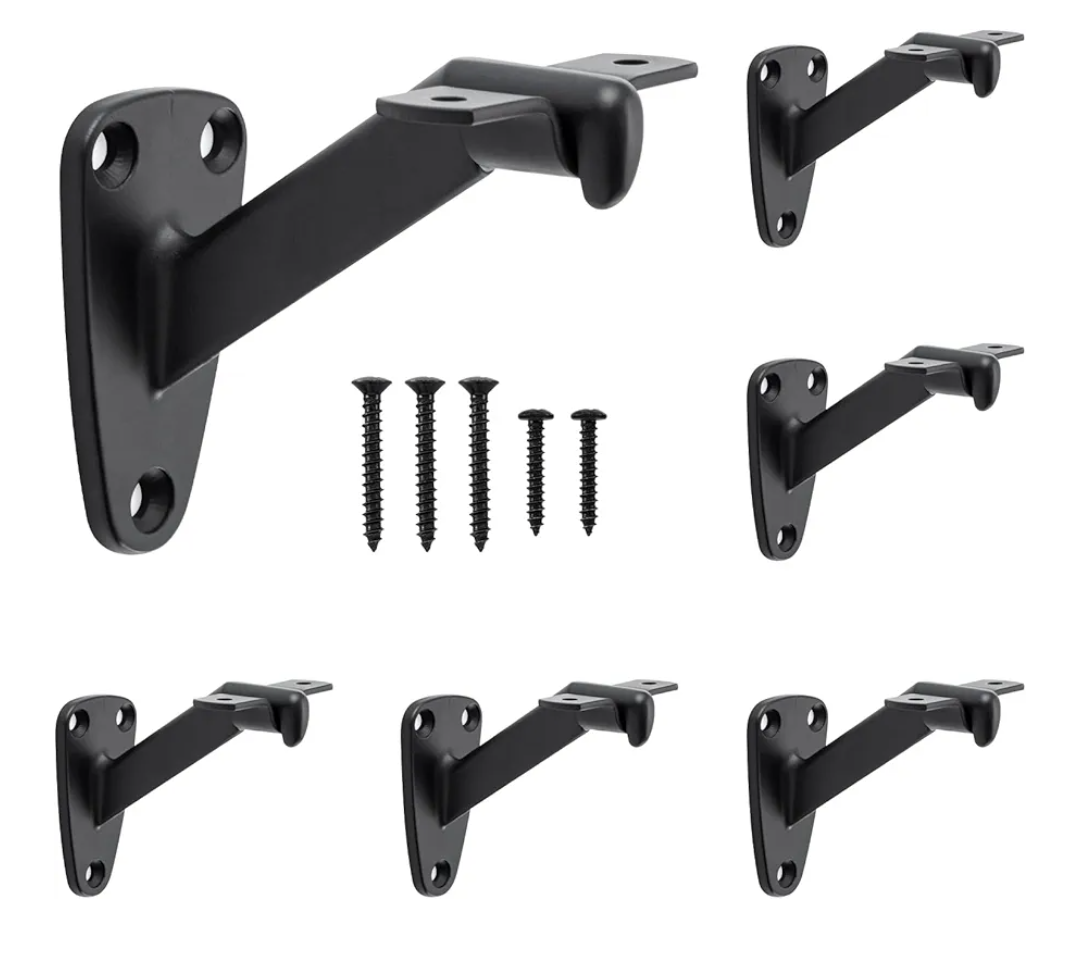 HOME MASTER HARDWARE Handrail Stair Brackets, 6 Pack Heavy Duty Hand Rail Bracket for Stairways Handrail, Staircase Bracket, Matte Black