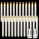 Homemory 24 Pcs Waxy Flameless Taper Candles with Remote, Flickering Battery Operated Taper Candle, Led Flameless Candlesticks Classic Tall Candles for Home, Wedding, Party, White, 9.6 inches