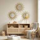 3 Set Gold Sunburst Mirrors for Wall Decorative Metal Mirrors Small Mirror Sets Decor Hanging Mirror Wall Sculpture for Bedroom Living Room Entryway