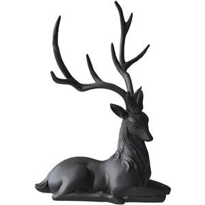 1 Pcs Christmas Reindeer Sculpture, Resin Deer Christmas Decoration, Matte Black Resin Elk Statues for Home Decor, Ideal for Living Room, Bedroom, Office, Bookshelf, and Desk Ornaments
