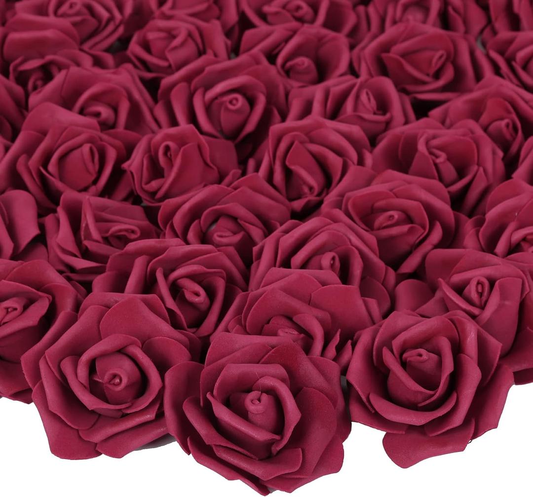 200 pcs Foam Rose Heads Stemless Artificial Rose Flowers Burgundy Fake Roses Flower Bulk for DIY Wedding Rose Wall Kissing Balls Bridal Shower Centerpieces Arrangements Party Tables Deco(Burgundy )