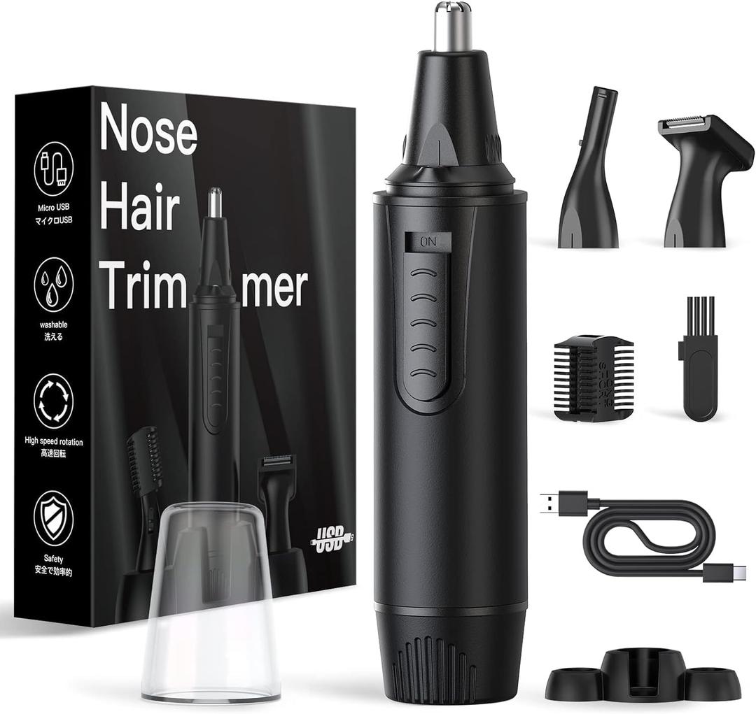 Nose Hair Trimmers for MenRechargeable Hair Trimmer 3 in 1 Painless Multifunctional Ear and Nose Hair Trimmer with IPX7 Waterproof Dual Edge Blades (Ink Black)