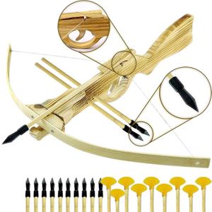 Handmade Wooden Crossbow - Archery Set with 10 Rubber-Tipped Bamboo Wood Arrows, 10 Suction Cup Arrows