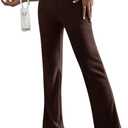 MakeMeChic Women's Rib Knitted Bell Bottoms Elastic Waist Bootcut Trousers Flared Leg Pants (Large, Chocolate Brown)