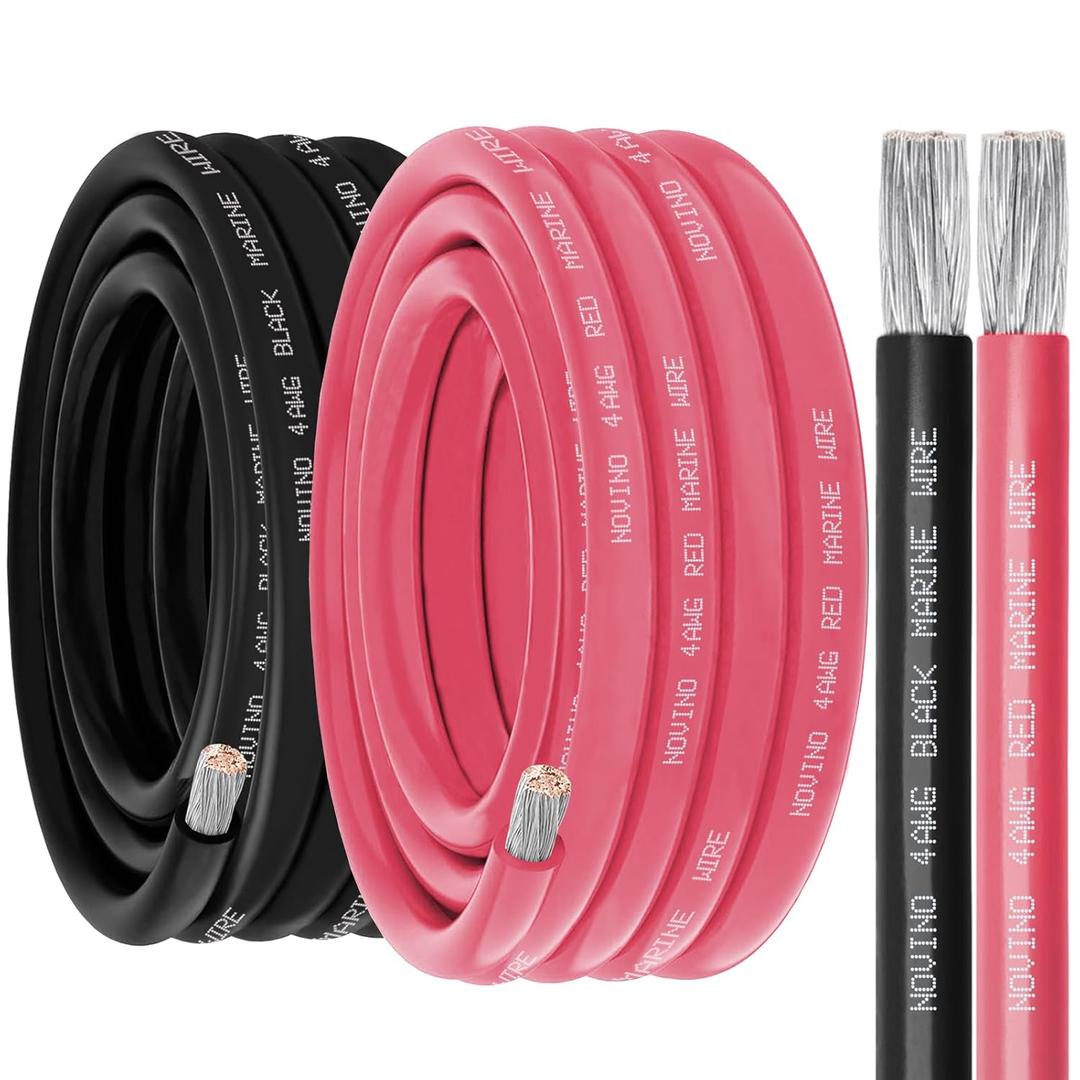 4 Gauge Marine Wire 4 AWG Marine Grade Wire Include 4 Gauge 15FT Black & 15FT Red,4 AWG Oxygen-Free Tinned Copper Electrical Cable for Boat Speaker Automotive Battery Lighting Solar Panel Outdoor