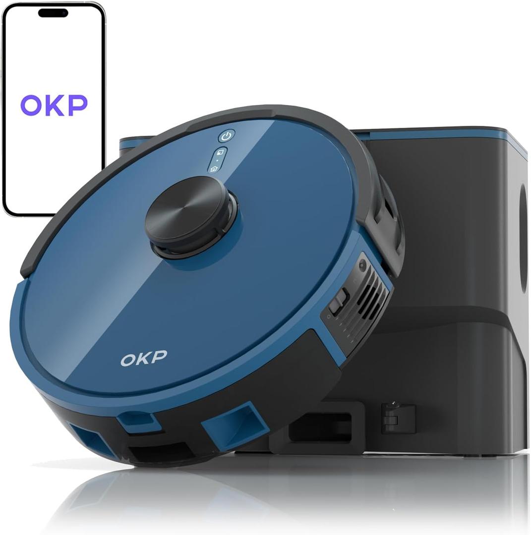 OKP L3 Robot Vacuum Self Emptying Station for 60 Days, LiDAR Navigation, 200Min,4000Pa Suction, 2.4G WiFi/App/Alexa Control, Robotic Vacuum for Pet Hair, Carpet, Floors,Blue