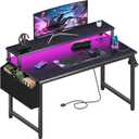 Lufeiya Gaming Desk with Power Outlets and LED Lights, 40 Inch Gamer Desk Table with Charging Station, Home Office Computer Desks with Monitor, Black (Carbon Fiber Black)