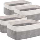 OIAHOMY 4 Pack Storage Baskets for Organizing, Small Bins for Shelves, Cute Decorative Storage Bins, Organizer Baskets for Gifts Empty, 11.8''Lx7.8''Wx4.7''H, Grey/White