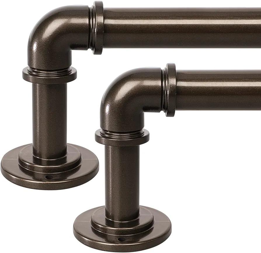 OLV 2 Pack Bronze Industrial Curtain Rods for Windows 28 to 48Inch(2.3 to 4 Feet), 1 Inch Diameter Blackout Wrap Around Adjustable Heavy Duty Window Drapery Rods, Indoor and Outdoor