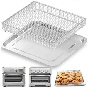 Air Fryer Tray Replacement for Cuisinart TOA-60 TOA-65 TOA-70 Airfryer Convection Toaster Oven, 12.4"x11" Stainless Steel Baking Sheet Pan and Mesh Wire Rack Basket Accessories Parts, Dishwasher Safe,with Cuisinart TOA-060 and TOA-065