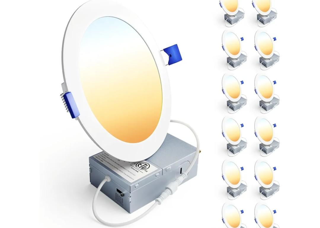 Ensenior 12 Pack 6 Inch LED Recessed Ceiling Light, Dimmable, 2700K-5000K 5CCT, 1200LM 12W 120V, High Brightness Canless Wafer Downlight - ETL&FCC&IC Ensenior 12 Pack 6 Inch LED Recessed Ceiling Light, Dimmable, 2700K-5000K 5CCT, 1200LM 12W 120V, High Brightness Canless Wafer Downlight - ETL&FCC&IC