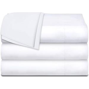 White Classic Twin Flat Sheets 3Pack, White Cotton Flat Bed Sheet 66x104 Inches, 180 Thread Count Hospital Bed Sheets