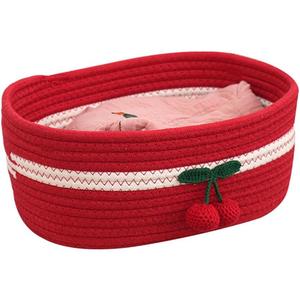 Rectangle Storage Basket Cotton Rope Woven Baskets for Organizing,Cute Cherry Basket for Kids, Baby Nursery,Cat Dog Toy Baskets,Organizer Bins for Shelves 11.810.64.3INCH