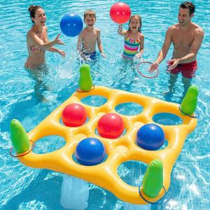 2 in 1 Pool Toys Games Set Inflatable Pool Float with 10 Balls & 8 Rings Tic-Tac-Toe Pool Games, Fun Summer Party Beach Outdoor Yard Game