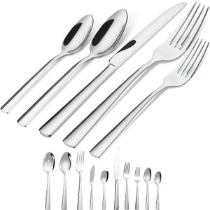 45-Piece Silverware Set Flatware Cutlery Set Service for 8, Durable Stainless Steel Tableware in Ergonomic Design Size and Weight, Kitchen Utensil Sets with Steak Knives, Rust-proof, Dishwasher Safe
