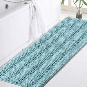 Turquoize Bath Rug Runner Long Bathroom Rug Large Size Plush Shaggy Chenille Bathroom Runner Rug 47 x 17 Non-Slip Bath Rug Runner Extra Soft & Absorbent Thick Shaggy Floor Mats, Washable, Aqua Haze