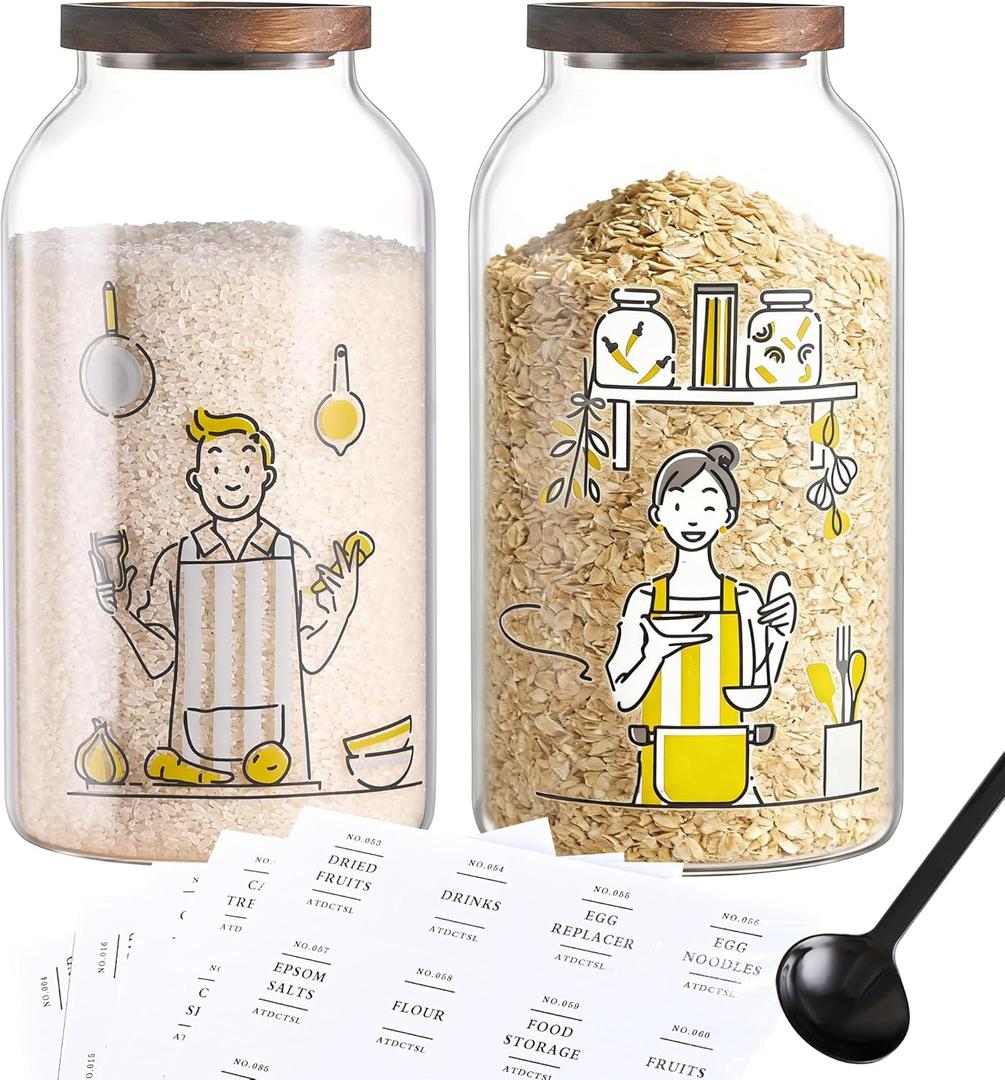 2 PCS Large Glass Jar With Lid Glass Food Storage Jars with Airtight Lid for Flour,Sugar,Coffee,Rice, Nutsand More(1 gallon/4000 ml)