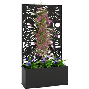 Outsunny Metal Raised Garden Bed with Trellis, Butterfly Cut-Out
Freestanding or Wall Mounted Flower Bed, Privacy Panel, Outdoor Planter Box, for Climbing Plants, Garden Patio Balcony