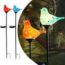 LaElvish Garden 2 Pack Solar Powered Garden Stake Lights Outdoor, Cute Animal Outdoor Figurine Lights Ornament Statue Decor for Pathway, Patio, Blue & Red Bird
