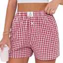 ANRABESS Boxer Shorts for Women Gingham Pajama 2025 Summer Casual Lounge Sleep Plaid Shorts Y2K Beach Bottoms (XX-Large, Red White Plaid)