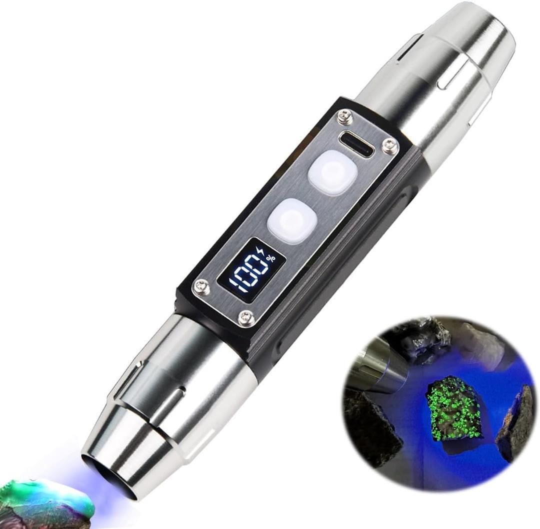 Shortwave 254nm UVC 310nm UVB & Longwave 365nm UVA & White LED Flashlight, Yooperlites Fluorescent Minerals Ziron, Calcite Phosphor, Tagged Stamps Detector Gemstones LED Torch with Optical Filter