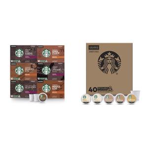 Starbucks Black Coffee K-Cup Coffee Pods Variety Pack for Keurig Brewers 6 boxes (60 pods total) & Flavored K-Cup Coffee Pods Variety Pack for Keurig Brewers 1 box (40 pods), BB 11JUN 26
