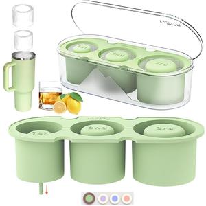 Ice Mold for Stanley Cup 30/40 Oz - Easy Fill and Release Without Touching Ice, Silicone Ice Cube Tray with Clear Lid and Bin for Freezer, Whiskey, Cocktail (Green)