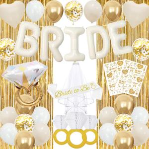 Vlipoeasn 39PCS Bachelorette Party Decorations Kit, Sand White Bride to Be Party Decorations, Bride to Be Sash & Veil, Tattoo Sticker, Foil Curtains, Balloons, Bridal Shower Party Supplies