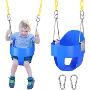 DECORLIFE Toddler Swing Seat, Outdoor Baby Swing with Coated Chains, Heavy Duty High Back Full Bucket Swing Chair with Ant-Loosening Carabiners, Fully Assembled Swingset Accessories for Backyard, Blue