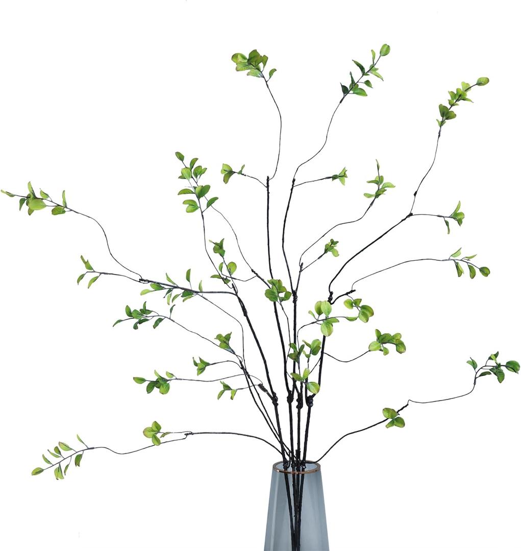 4pcs 38" Green Ficus Fake Leaves Silk Artificial Plants Tree Tall Greenery Stems Realistic Olive Branches Faux Flowers for Vases Filler Indoor Office Decorations Table Centerpiece Home Decor Forlaoers