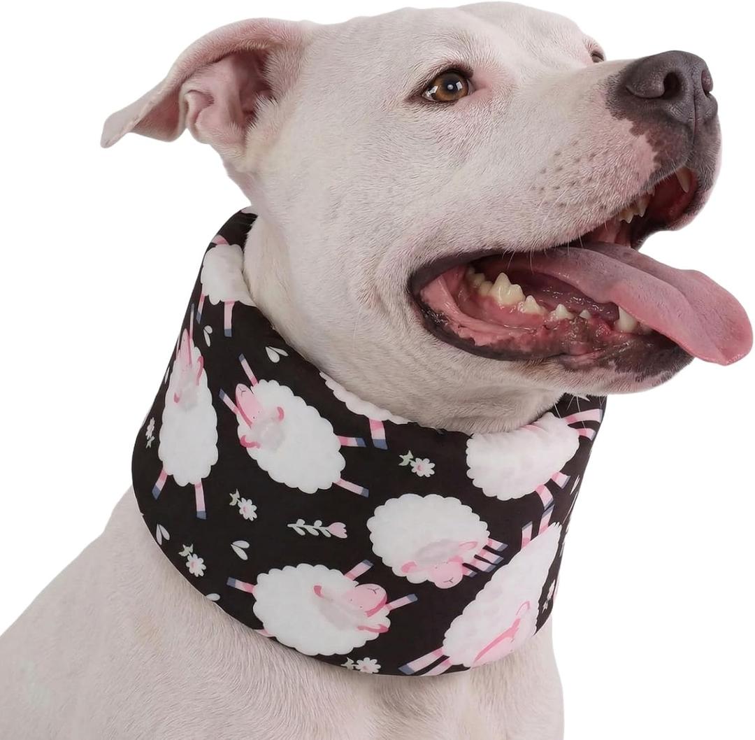 LovinPet Dog Recovery Collar, Adjustable Soft Cone for Medium & Large Dogs, Post-Surgery Comfort & Lick Prevention, Sheep Print,Black