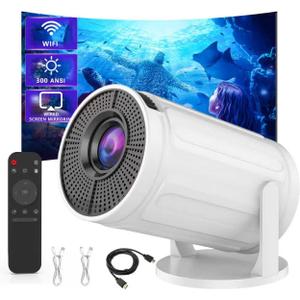 Mini Projector with WIFI, 4K Support Portable Projector 180 Rotatable.Full HD 1080P Outdoor Projector 17"-130" Screen Movie Projector. Compatible for Smartphone, Laptop, TV Stick,USB(No App)