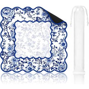 Chinoiserie Flower Mahjong Mat Floral 31.5” x 31.5” with Carrying Bag, Anti-Slip, Noise-Reducing Table Cover for Mahjong, Poker, Board Games, Dominoes, and Card Games