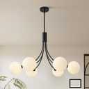 6-Light Modern Farmhouse Black Chandelier, Mid Century Dining Room Light Fixtures Over Table, Hanging Sputnik Chandelier for Kitchen Island Living Room Bedroom Office, Milk White Globe Glass Shade