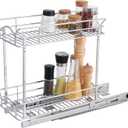 OCG Slide Out Cabinet Organizer for Narrow Cabinet (9" W X 21" D), 2 Tier Pull Out Shelves Slim Sliding Cabinet Organizer and Storage, Chrome