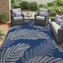 GENIMO Waterproof Outdoor Rug 8' x 10' for Patio Decor, Reversible Plastic Straw Area Rugs for Camping Clearance, RV Mat, Large Outside Carpet for Porch, Deck, Picni, Balcony, Garden, Blue & Grey