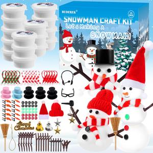 MUDEREK 15 Pack Christmas Crafts for Kids DIY,Snowman Making Kit for Children,Modeling Clay Snowman DIY,Holiday Craft for Boys Girls,Build a Snowman Kit Xmas Gift,Winter Kids Air Dry Modeling Clay (White)