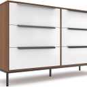 tinge Lira Premium 6-Drawer Fabric Dresser - Engineered Wood Frame, Reinforced Sag-Resistant Drawers, Elegant Metal Handles, Luxury Home Storage Solution (Dark Brown), 11.8"D x 46.2"W x 28.8"H