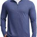 PINSPARK Men's Quarter Zip Up Pullover Mock Neck Sweatshirts Long Sleeve Golf shirts Performance Athletic Casual Workout Navy Blue, XL