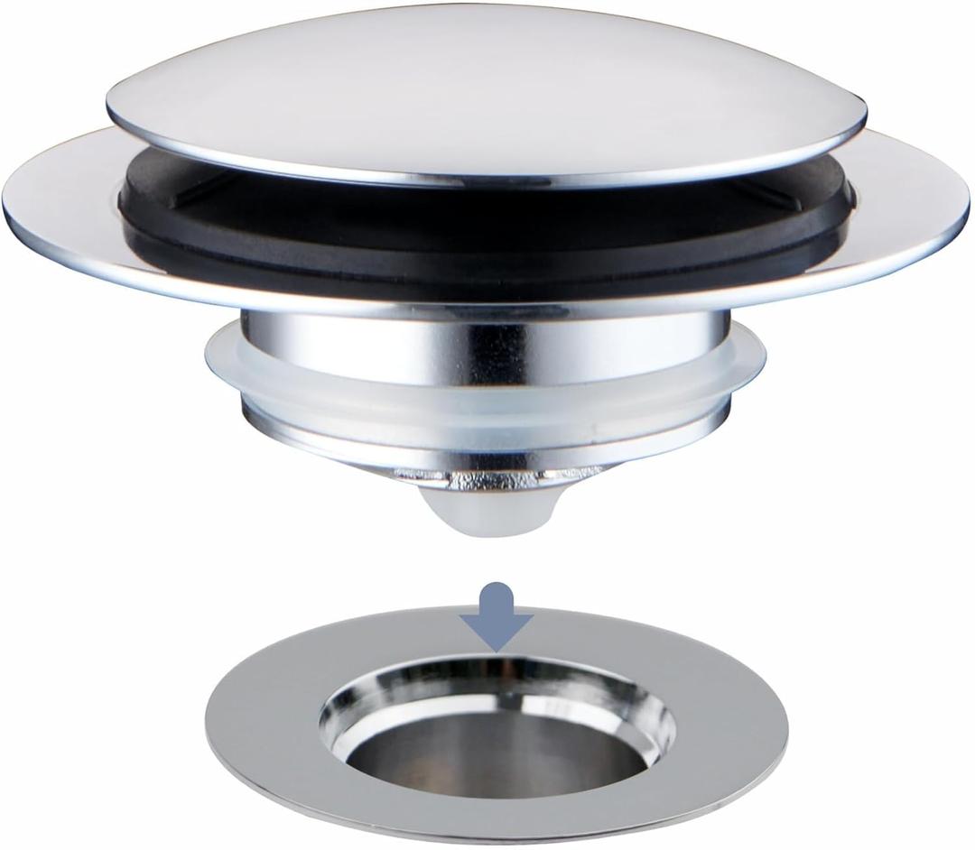 Chrome Plated Universal Tub Dain Stopper, Hidrop Pop Up Bath Drain Tip Toe Bathtub Drain Stopper, Conversion Kit Assembly, Replaces Lift and Turn, Tip-Toe and Trip Lever drains for Tub, EZ Install