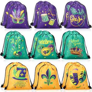 Honoson 16 Pieces Mardi Gras Party Favor Bags 9.84 x 11.81 Inches Mardi Gras Drawstring Gift Bags Masquerade Carnival Candy Goodies Treat Backpack for Masquerade Carnival New Orleans Party Supplies