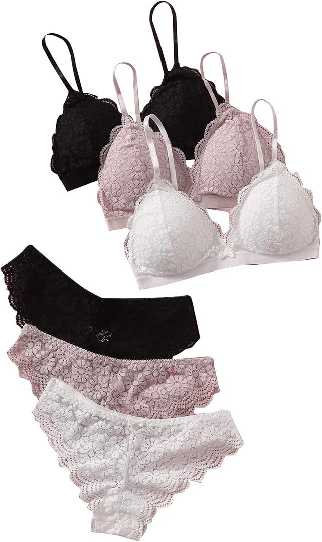 MakeMeChic Women's Sexy Lingerie Set Lace Matching Bra and Panty Set (Large, Multicolored), L