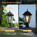 Solar Post Light Outdoor, Dusk to Dawn Vintage Post Lamp with Pier Mount Base, Wireless Black Waterproof Fence Pole Light with Art Glass for Garden Yard Patio Entryway