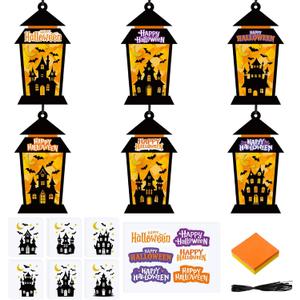 2 x 24 Sets Halloween Lantern Suncatchers Crafts Haunted House Lantern Tissue Paper Craft DIY Haunted Party Decoration Make Your Own Hanging Ornament for Halloween School Classroom Game Party Decorations