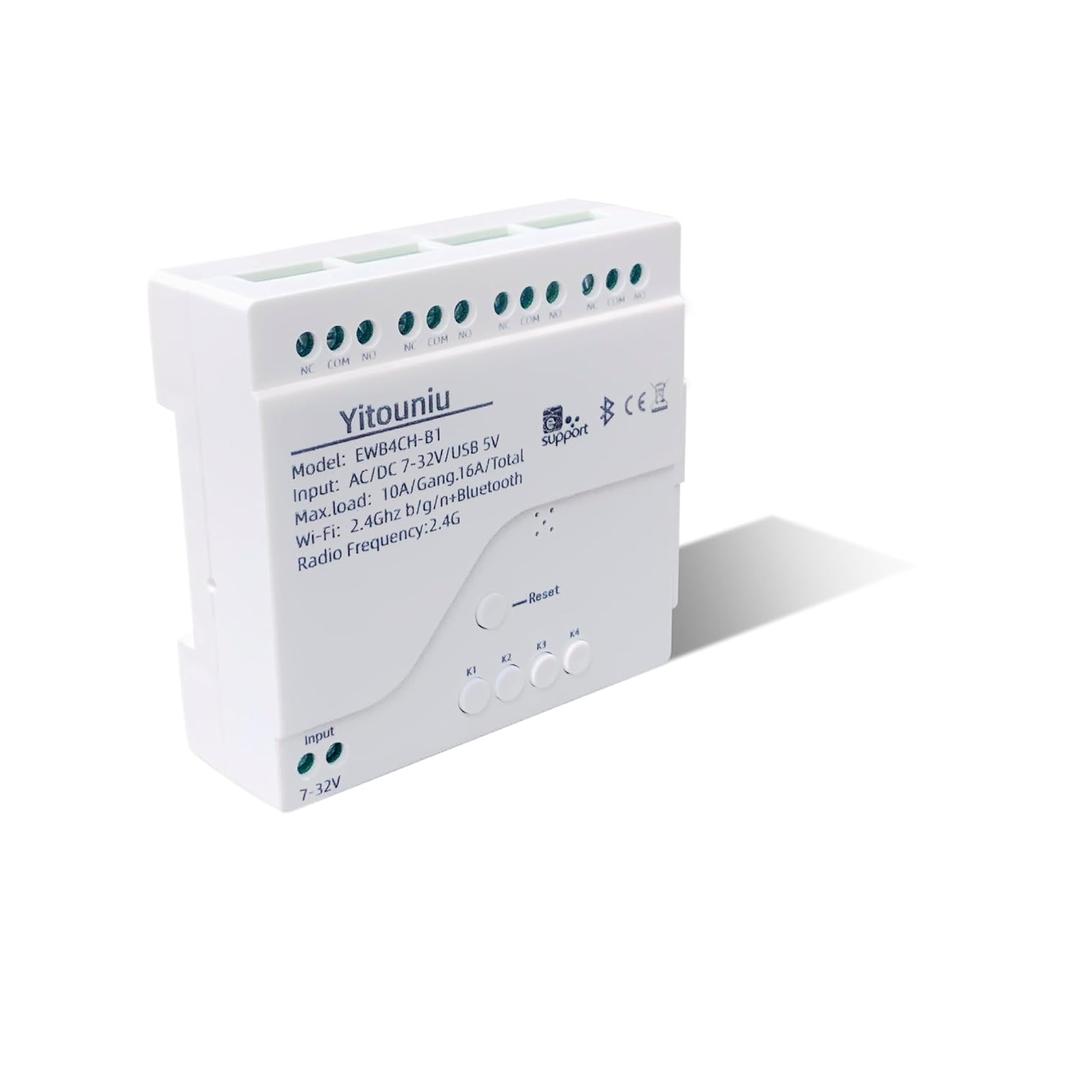 EWeLink 4-Channel Smart WiFi Relay Switch Module, AC7-32V, APP Remote Control, Bluetooth RFRemote Control, Point/Self-Locking/Interlocking, Compatible with Alexa Google Home