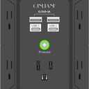 Surge Protector, QINLIANF 5 Outlet Extender with 4 USB Ports(2USB-C) | 1680 Joules, 3-Sided Power Strip, Multi Plug Wall Outlet Adapter Spaced for Home Travel Office, Black