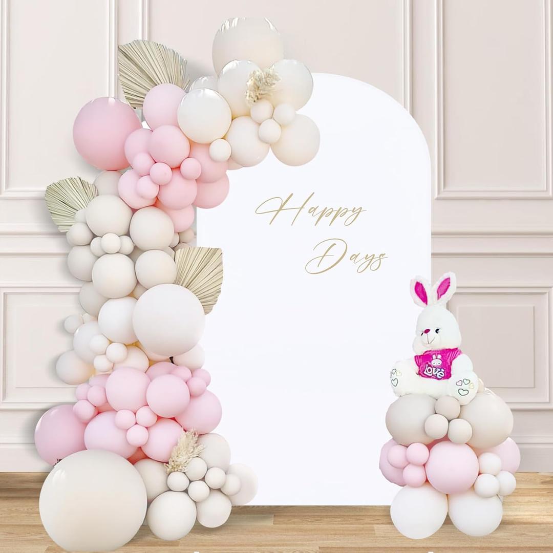 SoarDream White Wedding Arch Backdrop Cover 6.6FT Spandex Fitted White Wedding Arch Covers Round Top Chiara Arches Backdrop Cover Fabric for Birthday Balloon Party Decoration